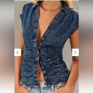 Pilcro Blue Denim Button-Down Shirt